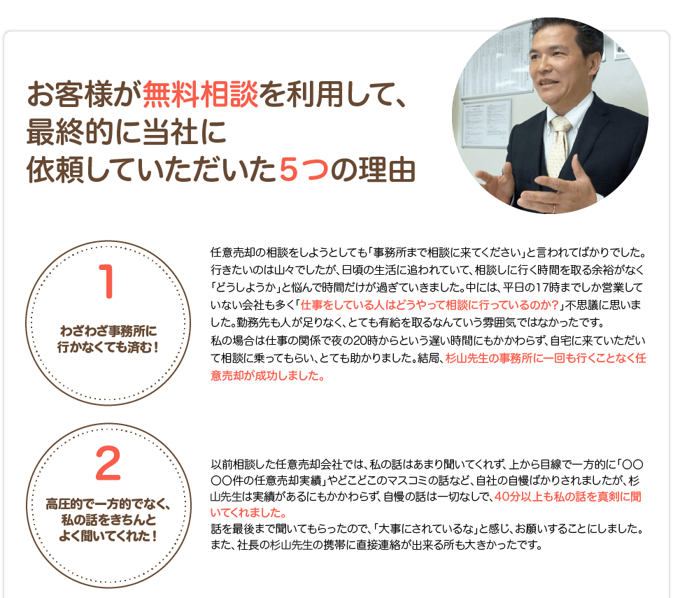 お客様が無料相談を利用して、最終的に当社に依頼していただいた5つの理由