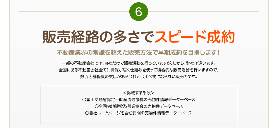 販売経路の多さでスピード成約